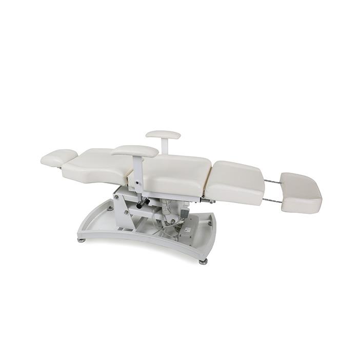Comfort Soul LUXE ELITE Chair/Table in white faux leather with padded seat, arms, and metal base.