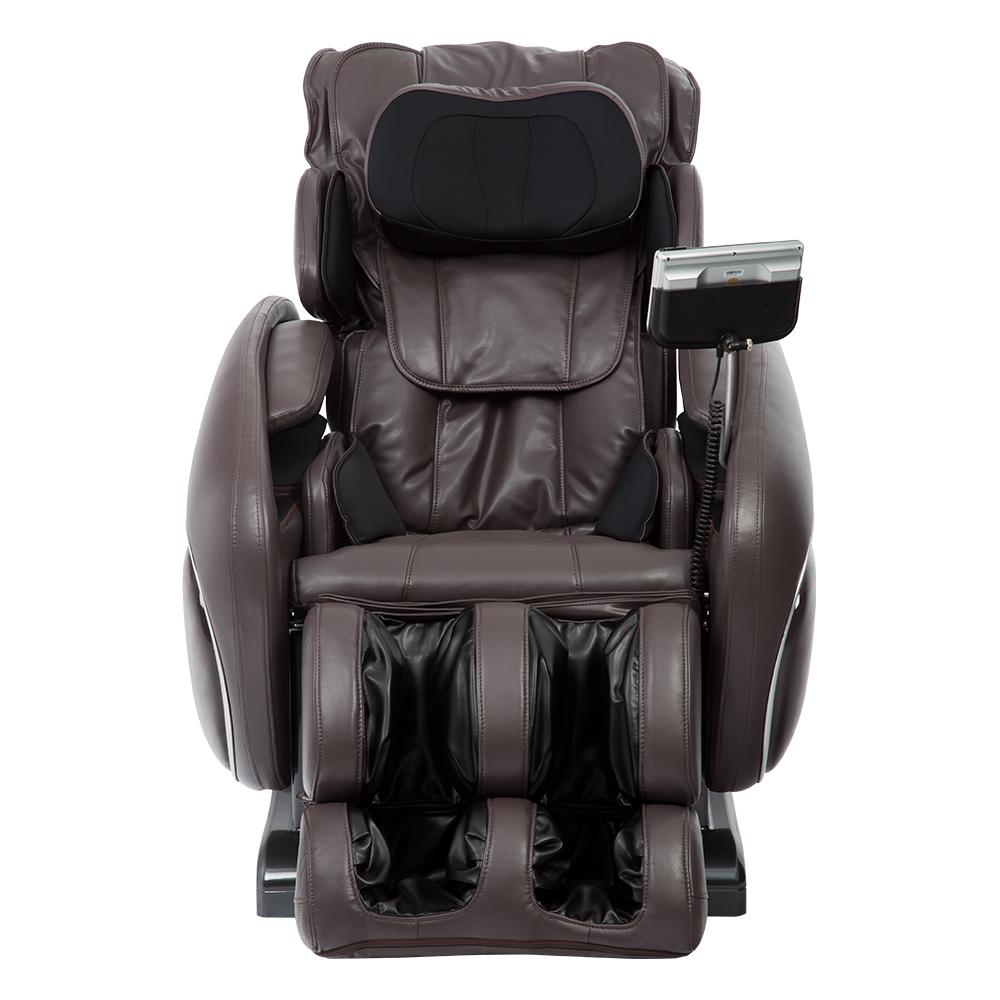 Osaki OS-4000 brown leather massage chair with footrests, Zero Gravity, and control panel.
