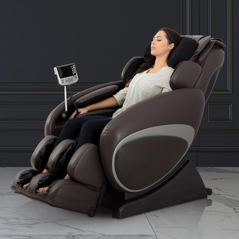 A woman relaxes in the Osaki OS-4000 Massage Chair, enjoying Zero Gravity comfort.