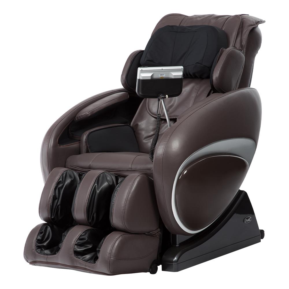 Osaki OS-4000 brown leather massage chair with Zero Gravity, footrest, and controls.