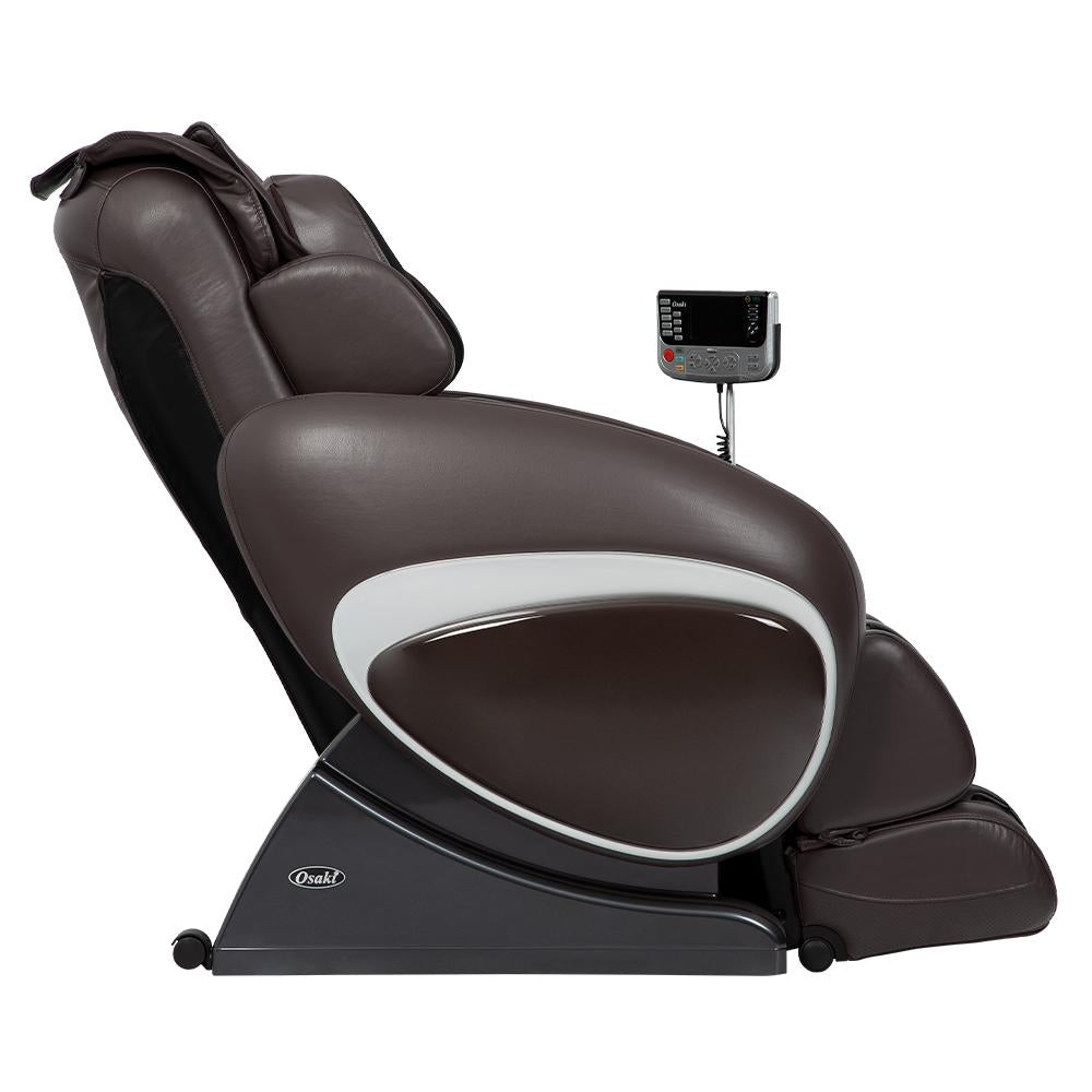 Osaki OS-4000 Massage Chair with remote in Zero Gravity, side view on white.