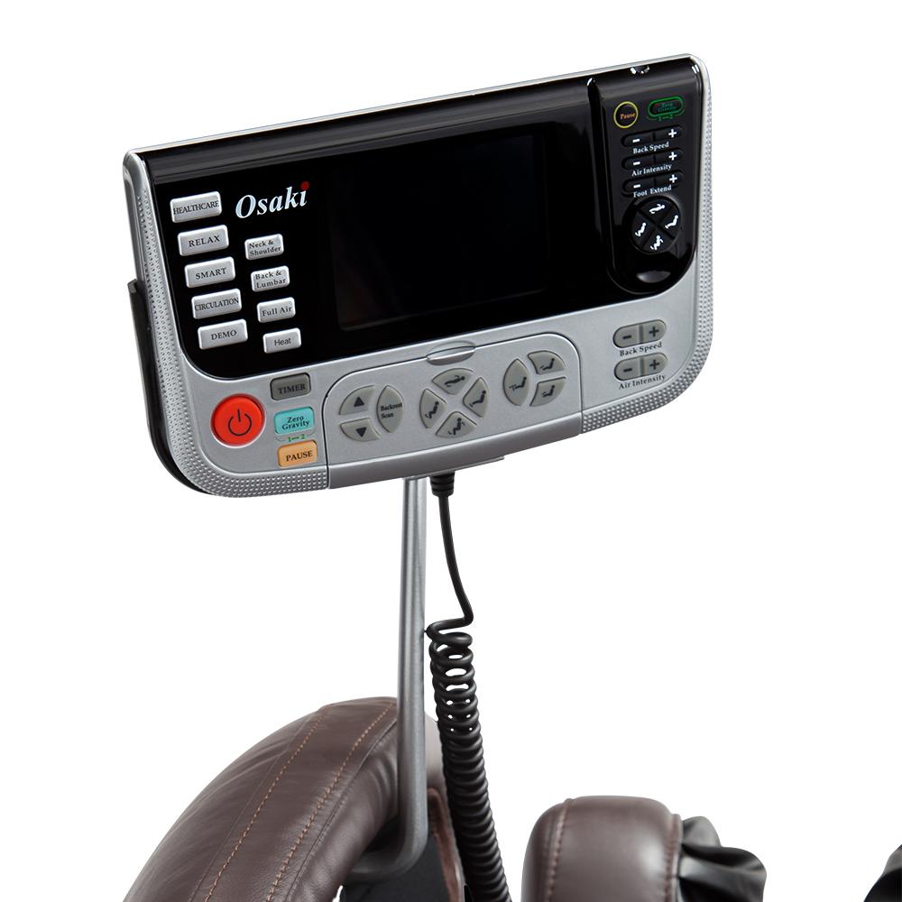 Close-up of Osaki OS-4000 Massage Chair control panel with display and body scan tech.