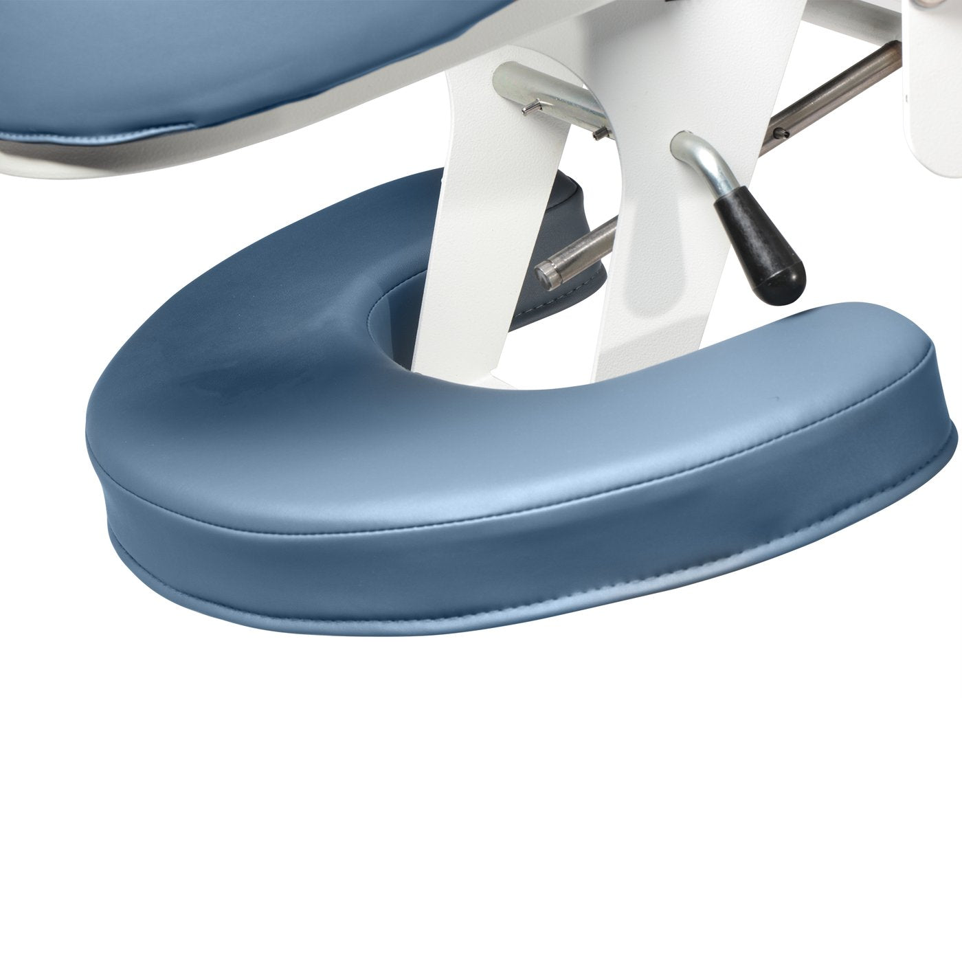 Close-up of padded blue headrest on Master Massage 29" TheraMaster Powerlift Table, Royal Blue.