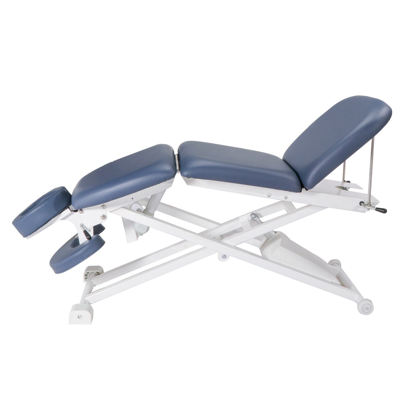 Master Massage 29” TheraMaster™ Table, royal blue padding, white frame, adjustable sections.