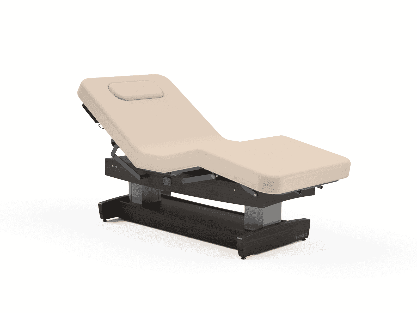 Oakworks PERFORMALIFT Electric Salon Top with ABC: adjustable beige spa table with headrest.