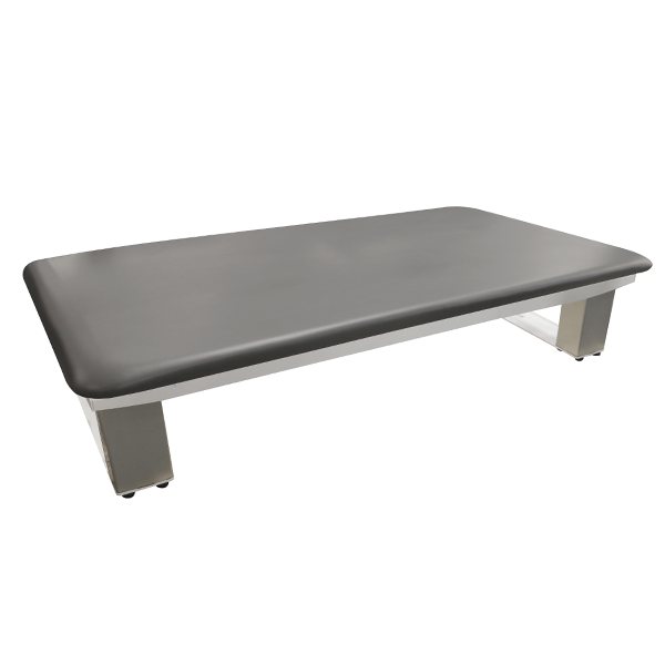 The PHS Medical PT2001 Bariatric Hi-Lo Mat Table is a black table with metal legs for rehab use.