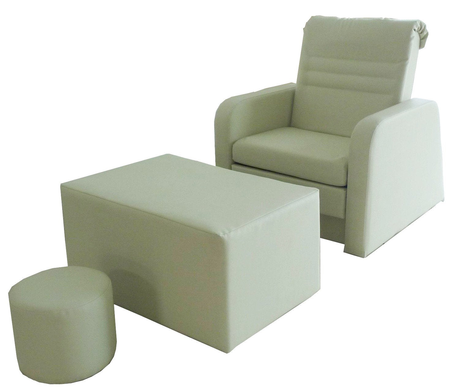 TouchAmerica HARMONY Pedicure Chair set with ottoman and stool on a white background.