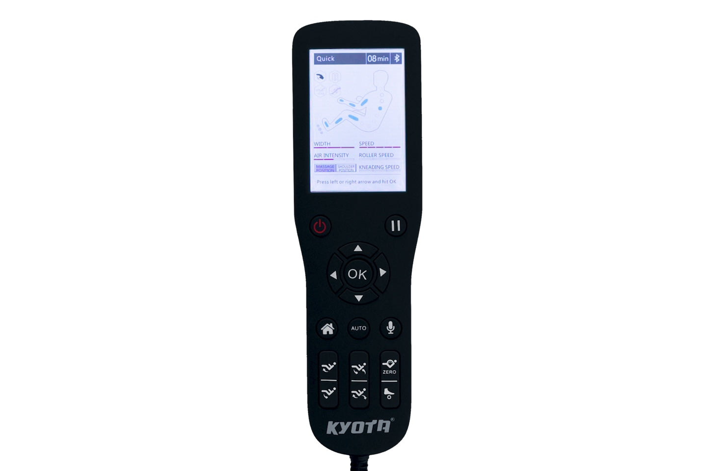 Black Kyota remote with screen and voice command for Genki M380 Massage Chair.