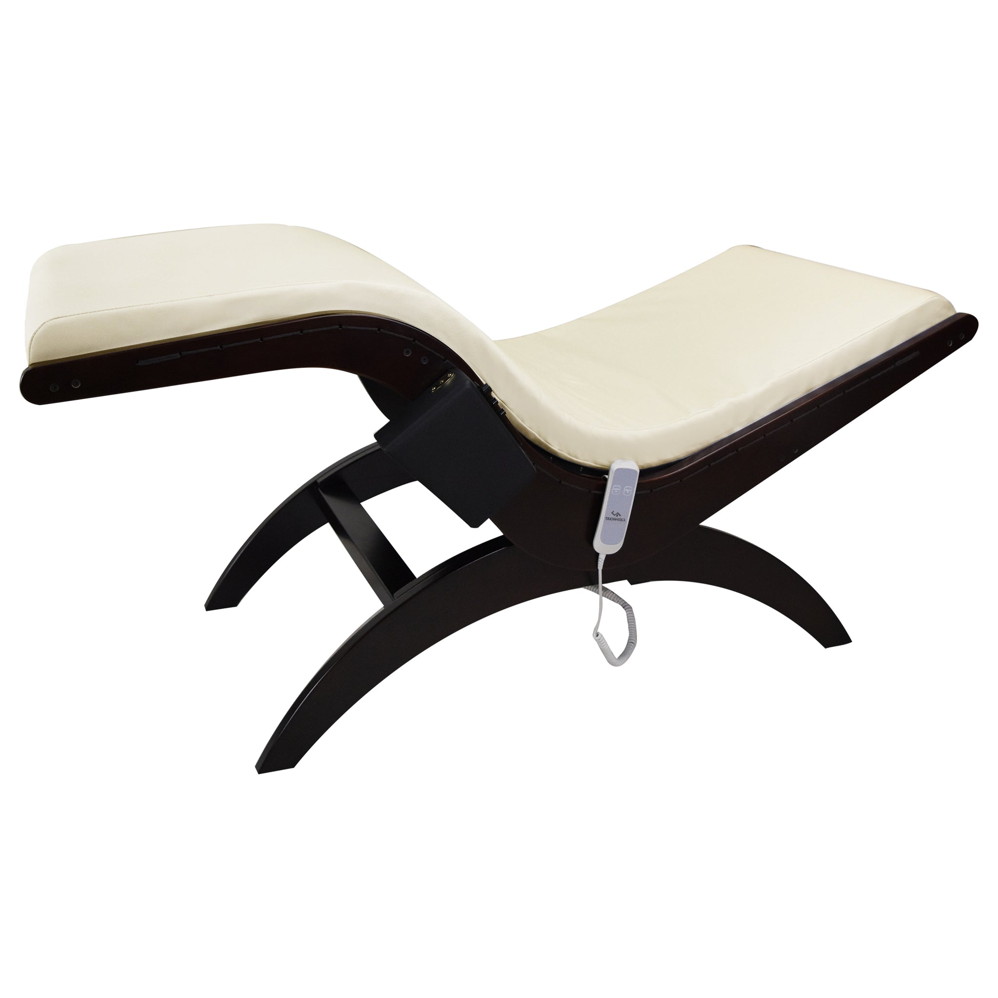 TouchAmerica S-Lounge with Sound Journey RX: beige, dark wood, remote-controlled sound lounger.