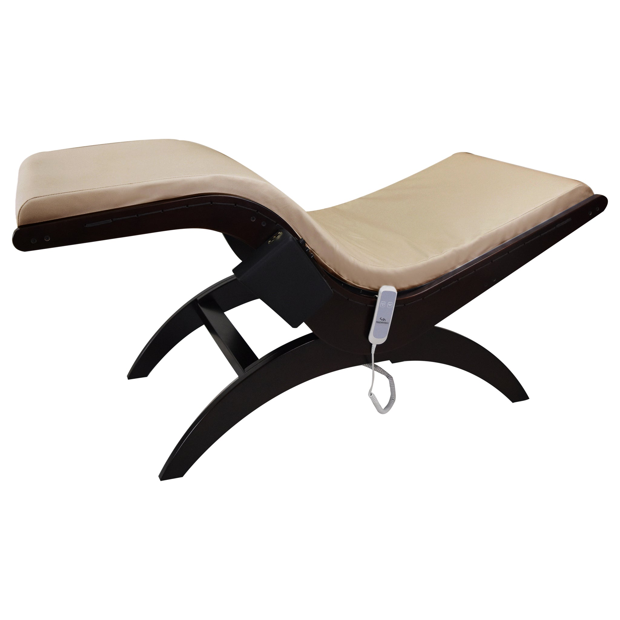TouchAmerica S-Lounge with Sound Journey RX: modern beige/dark wood lounger, remote included.