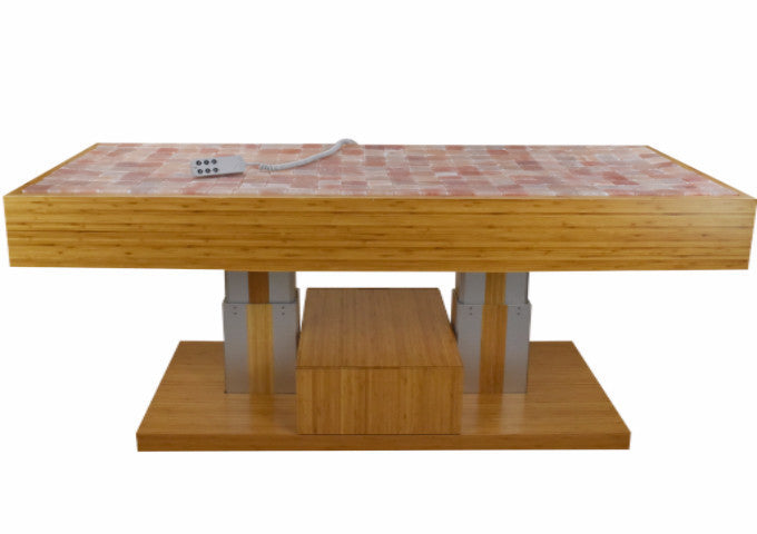 TouchAmerica Atlas Flex-Block Salt Table: rectangular wood, stone tile top, control switch included.