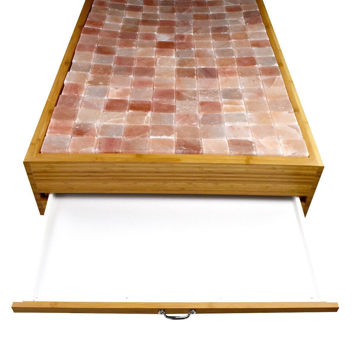 The TouchAmerica Atlas Flex-BlockTM Salt Table features Himalayan salt blocks and a pull-out drawer.