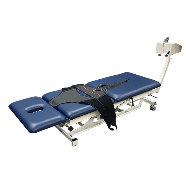 PHS Medical Thera-P Traction Table with black harness and side-mounted traction device.