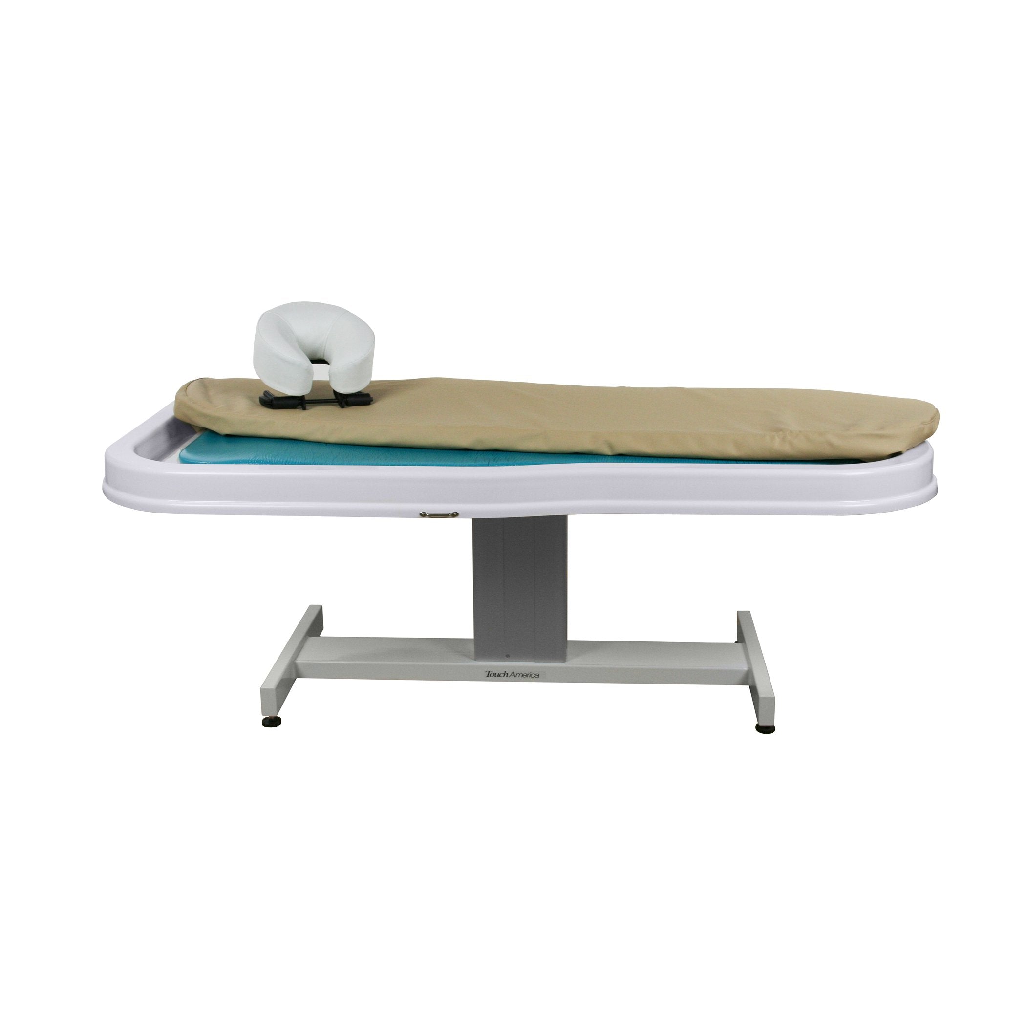 TouchAmerica NEPTUNE BATTERY/VICHY Shower with beige cover, white face cradle, metal base.