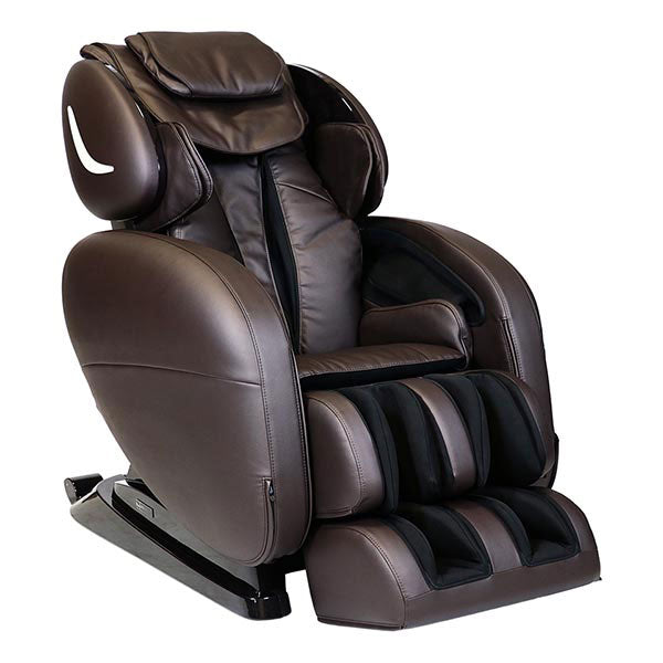 Infinity Smart X3 3D/4D Massage Chair by Infinity in brown leather, shown against white background.