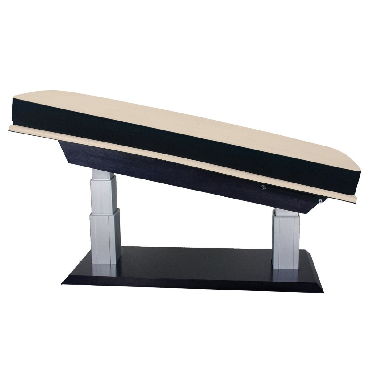 Living Earth Crafts ASPEN GT electric lift table with tilt and adjustable metal base.
