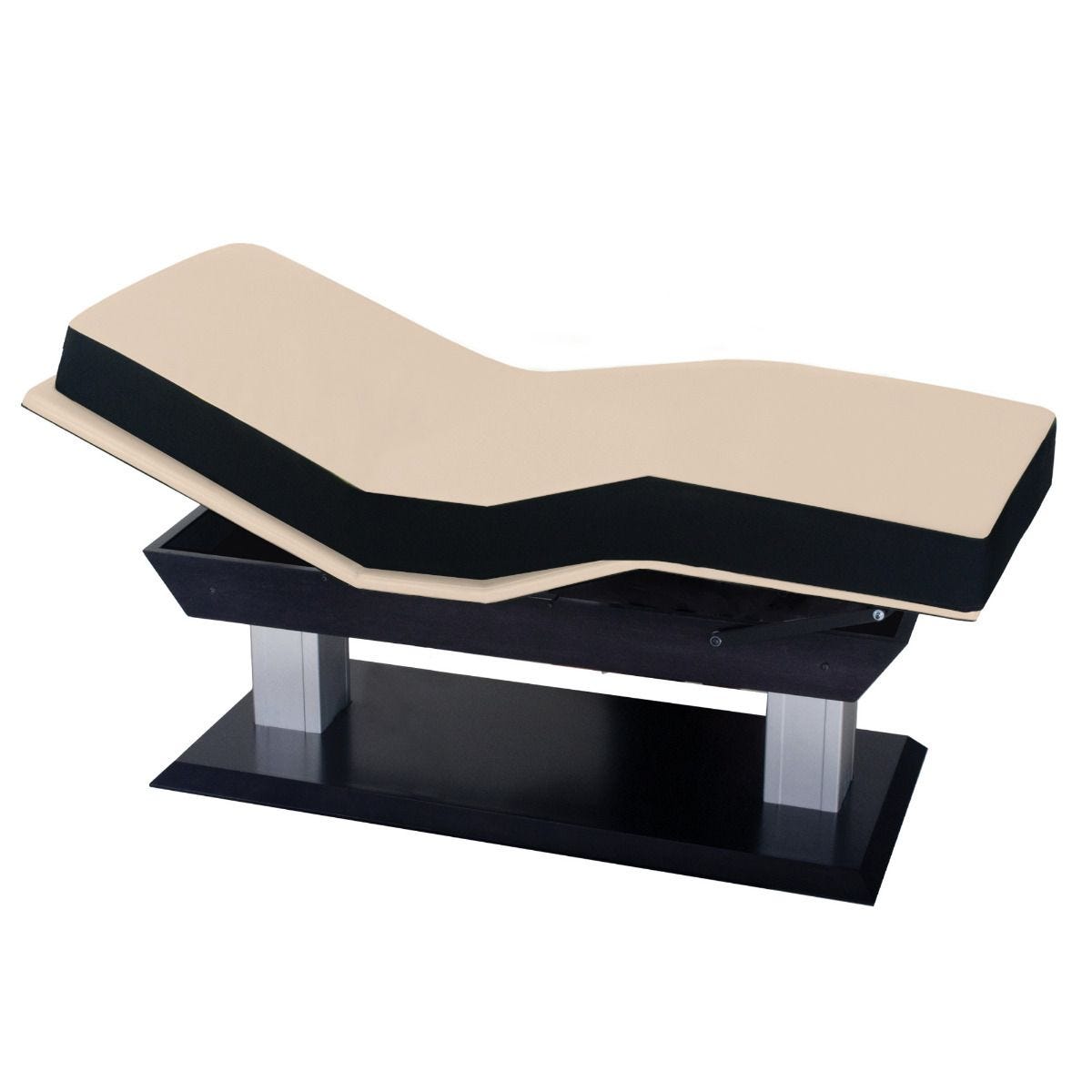 Living Earth Crafts ASPEN GT Lift Table with beige padding, black base, and GelTech comfort.