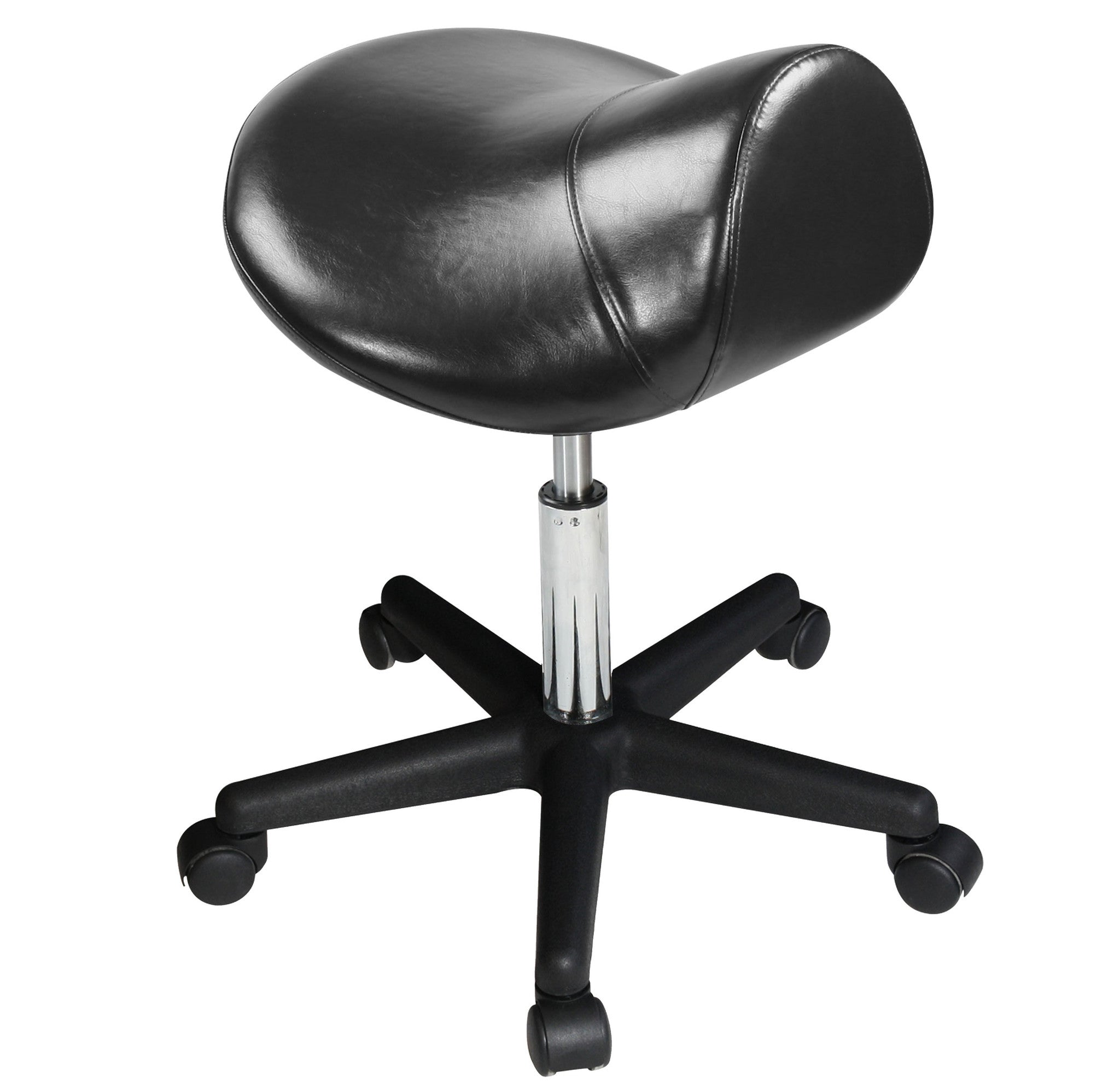 Master Massage SADDLE Stool Extra Large in black with pneumatic lift and five-wheel base.