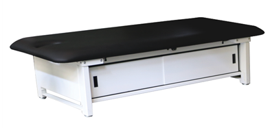 PHS ME2001 Bariatric Elevating Table by PHS Chiropractic with cushioned top and storage.