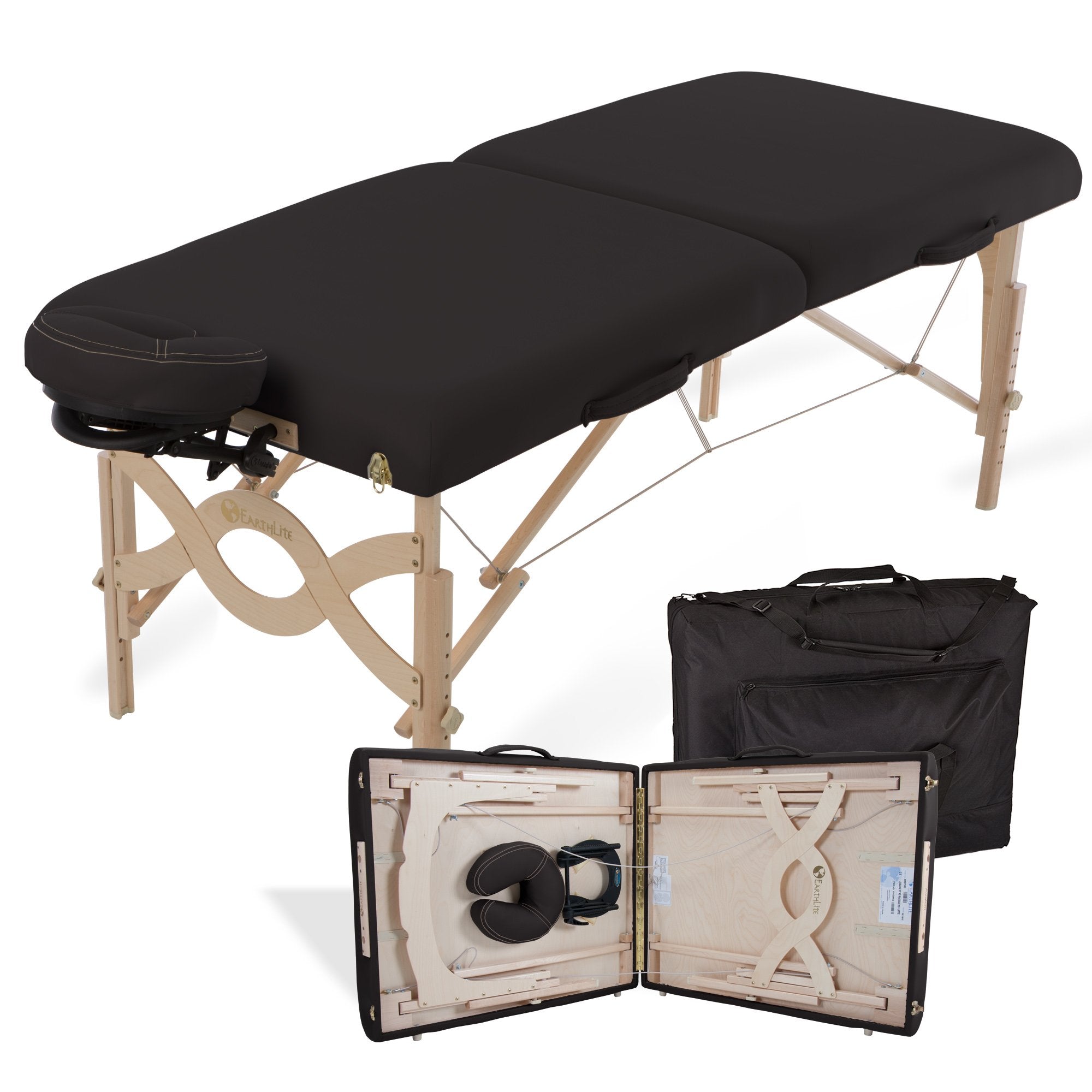 EarthLite AVALON XD portable massage table package with face cradle and carrying case.
