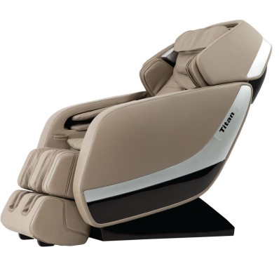 Titan Pro Jupiter XL Massage Chair by Titan in beige/black with 3D massage and adjustable footrest.