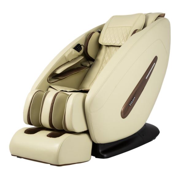 Titan PRO COMMANDER Massage Chair by Titan with 3D rollers, armrests, footrests, and control panel.