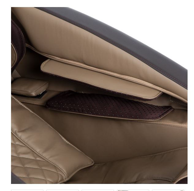 Titan PRO COMMANDER Electric Massage Chair by Titan with tan and brown quilted leather seats.