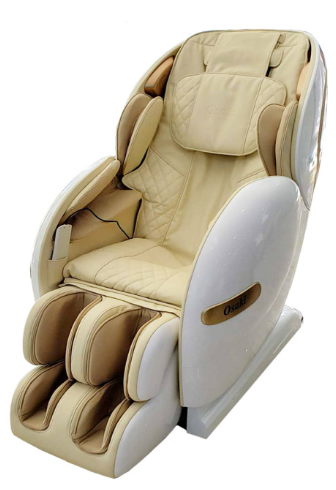 Osaki OS-MONARCH beige and white 3D massage chair with padded arms, legs, and footrests.