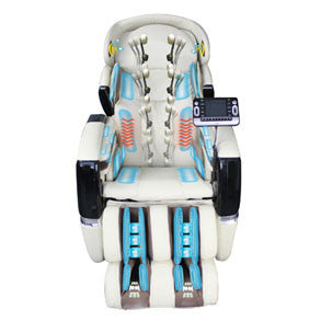 Osaki OS-3D Pro CYBER Massage Chair: White/blue, 3D tech, control panel, cushions.