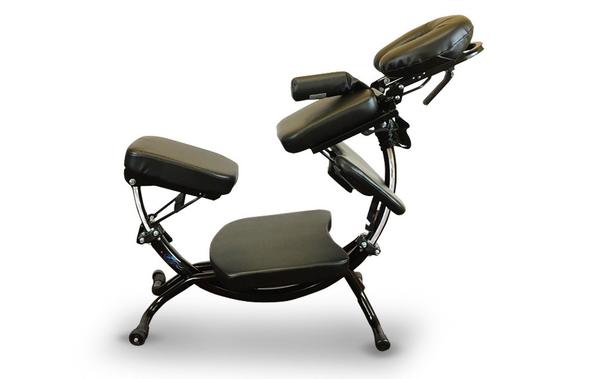Pisces Pro DOLPHIN II portable massage chair with adjustable pads and metal frame.