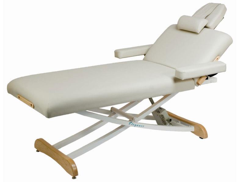 Custom Craftworks Elegance Lift Back Electric Table with padded headrest, 550 lbs capacity.