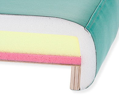 Cross-section of EarthLite SPIRIT Portable Massage Table with premium foam mattress shown.