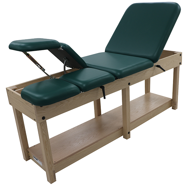 PHS Medical Hip & Knee Flexion Table: padded, adjustable backrest, sturdy hardwood frame.