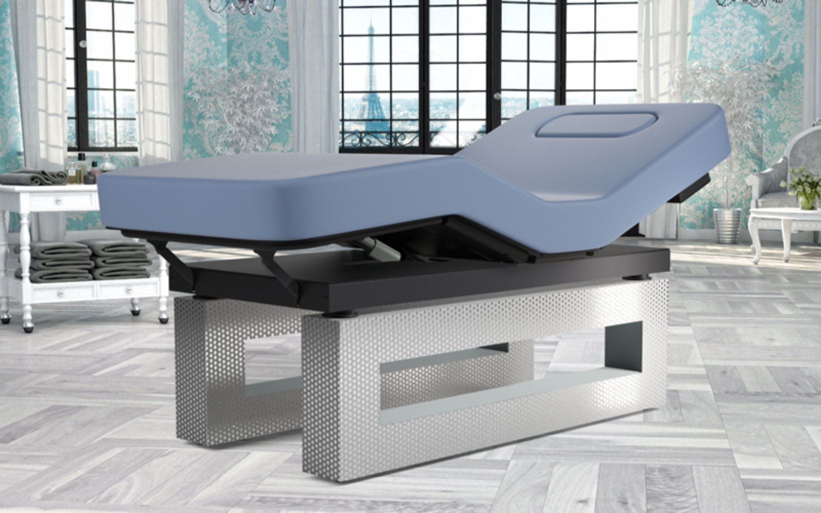 Oakworks Spa ICON Master's Collection Table with adjustable comfort in a bright, elegant room.