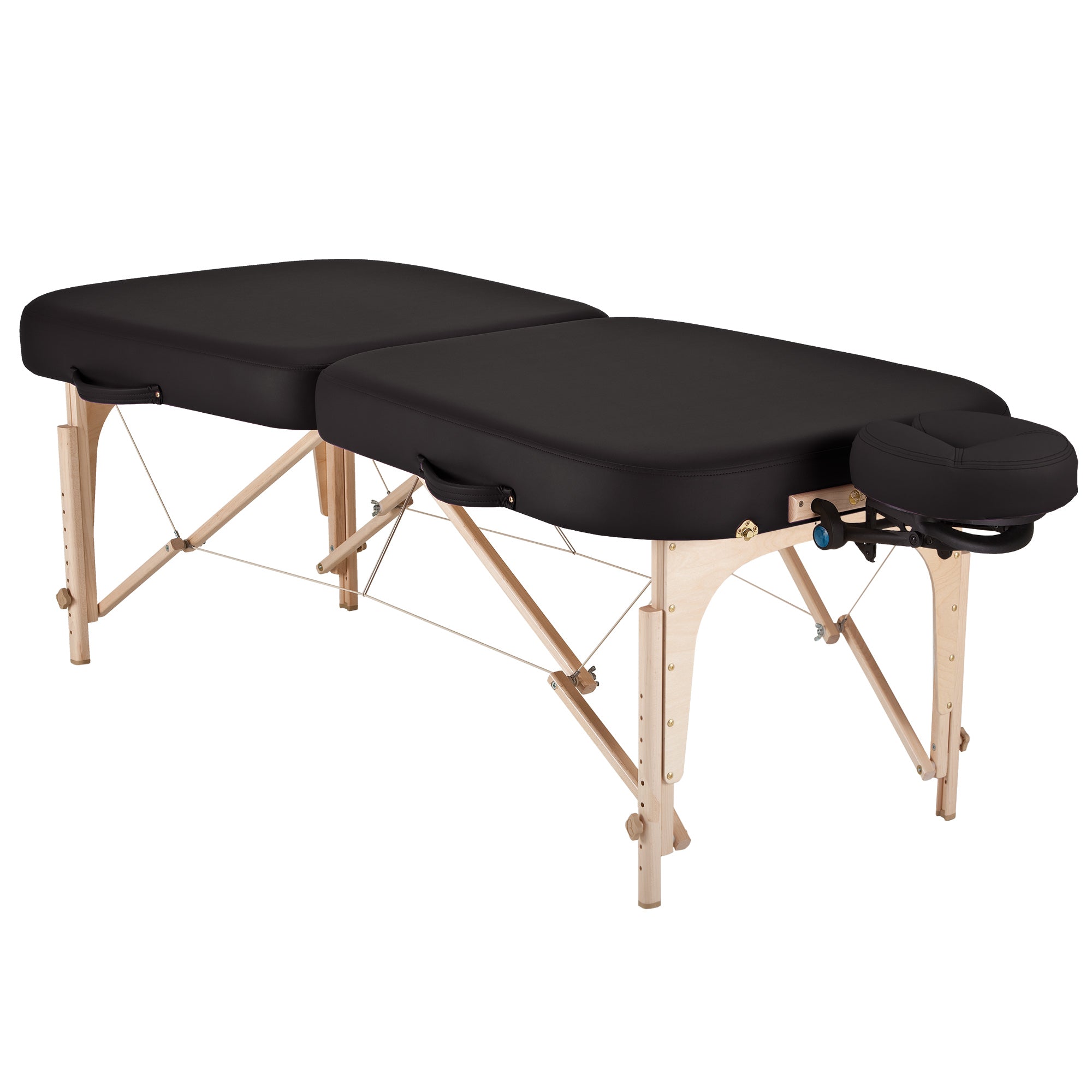 EarthLite INFINITY Portable Massage Table, wood legs, Pro-Plush cushioning, detachable face cradle.