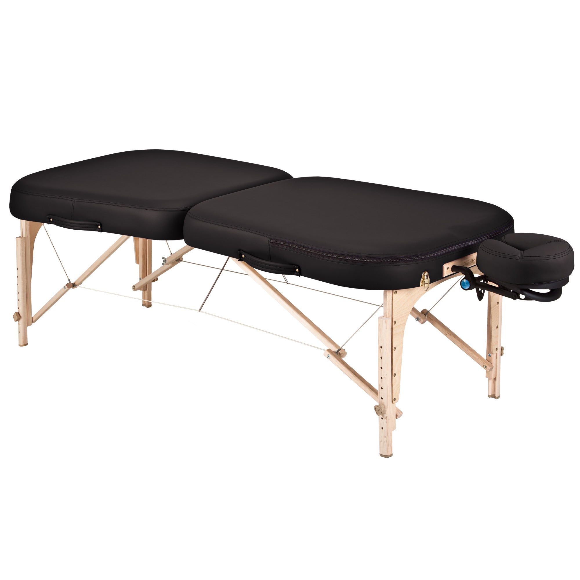 EarthLite INFINITY CONFORMA massage table with padded face cradle, ready for use.