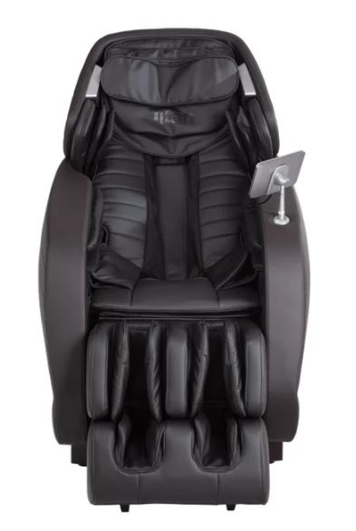 A black Titan JUPITER LE Premium Electric Massage Chair with L-Track and touchscreen panel.