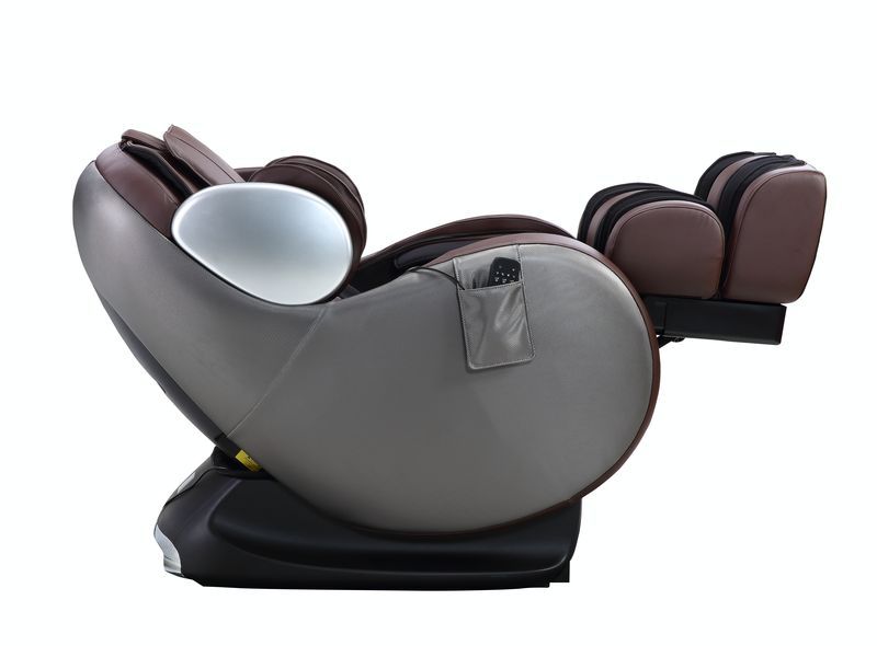 ACME Furniture Pacari Massage Chair in gray and chocolate PU, side view on white background.