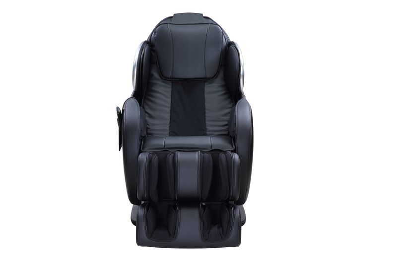 ACME Furniture Pacari black PU massage chair with padded armrests and footrests.