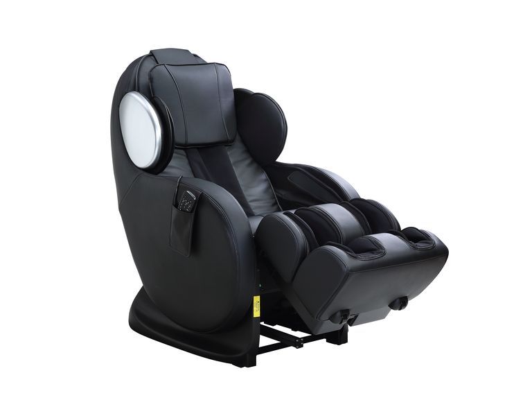 ACME Furniture Pacari Massage Chair in black PU leather with padded armrests and footrest.
