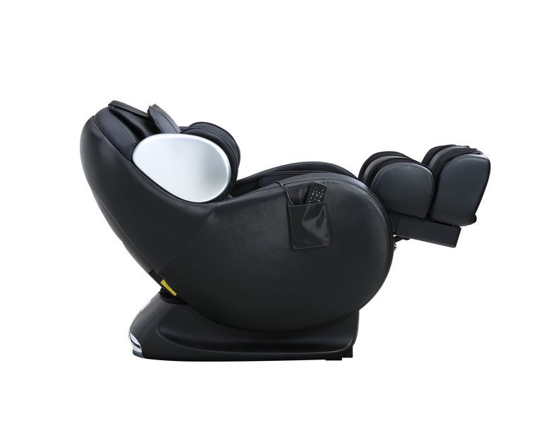 ACME Furniture Pacari Massage Chair in black PU with arm and leg supports, profile view.