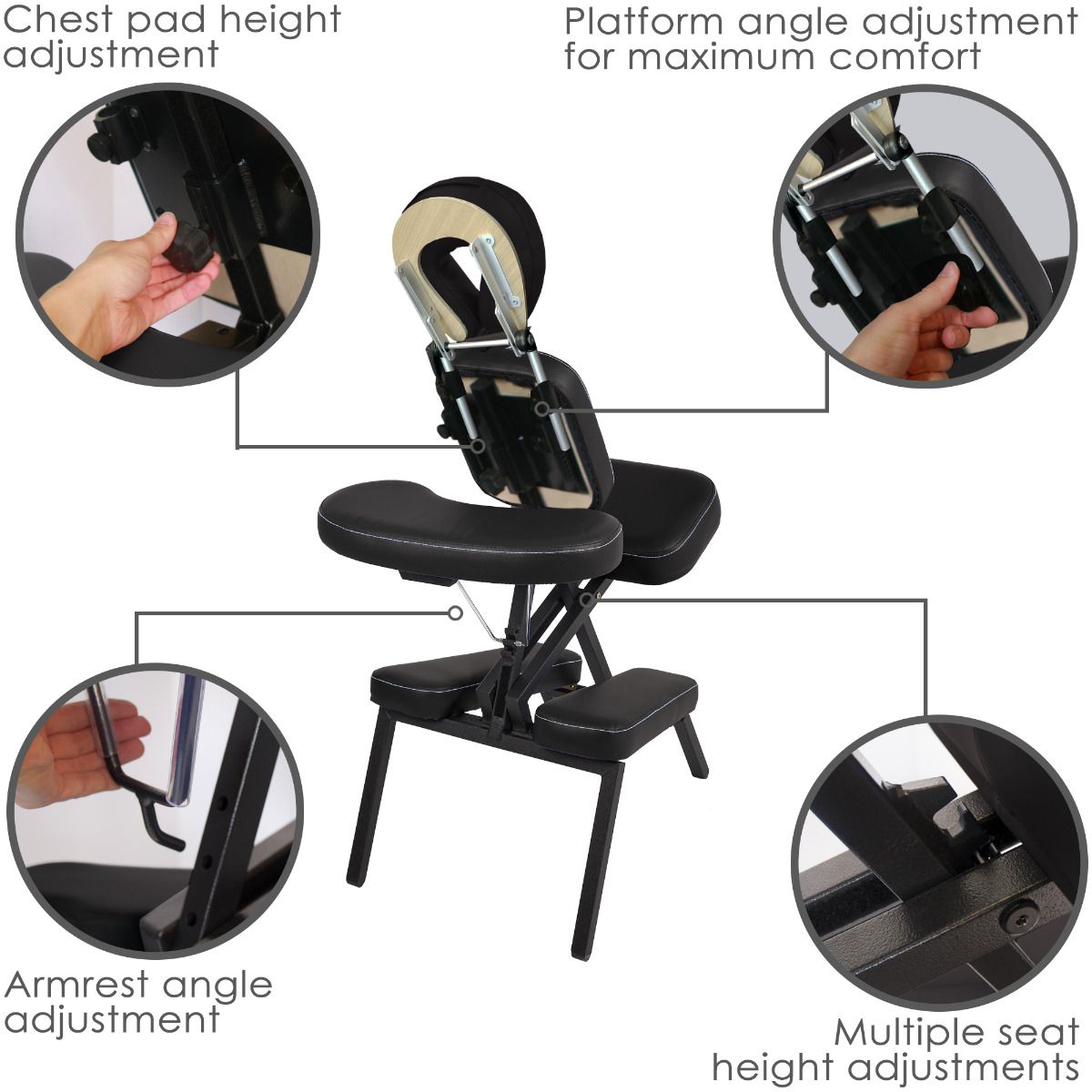 Stronglite MicroLite™ Portable Massage Chair: lightweight, adjustable, and easy to set up.