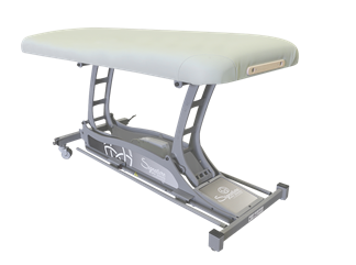 Custom Craftworks SIGNATURE SPA Hands Free Basic Electric Table with wheels, metal frame.