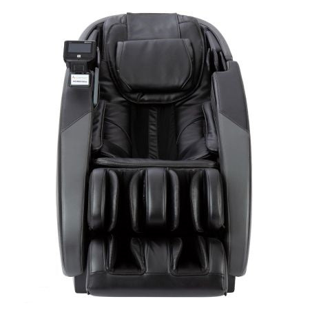 Human Touch NOVO XT Pro black leather massage chair, front view, with built-in control panel.