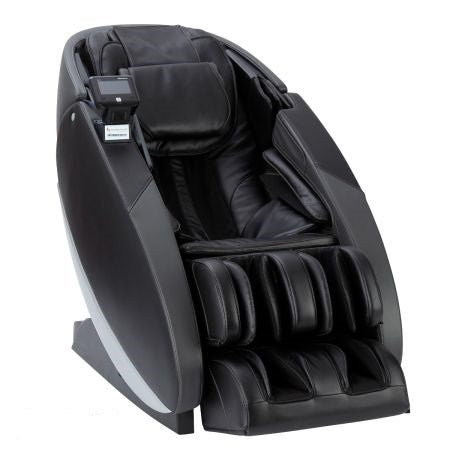 Human Touch NOVO XT Pro black massage chair with antimicrobial upholstery, cushions, front view.