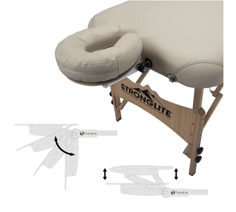 Stronglite OLYMPIA portable massage table package with adjustable face cradle and wood frame shown.