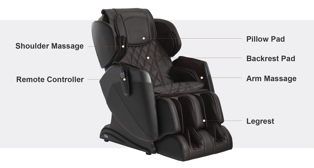 Titan OPTIMUS 3D Electric Massage Chair in black with SL-track, pillow, arm, legrest, and controller.