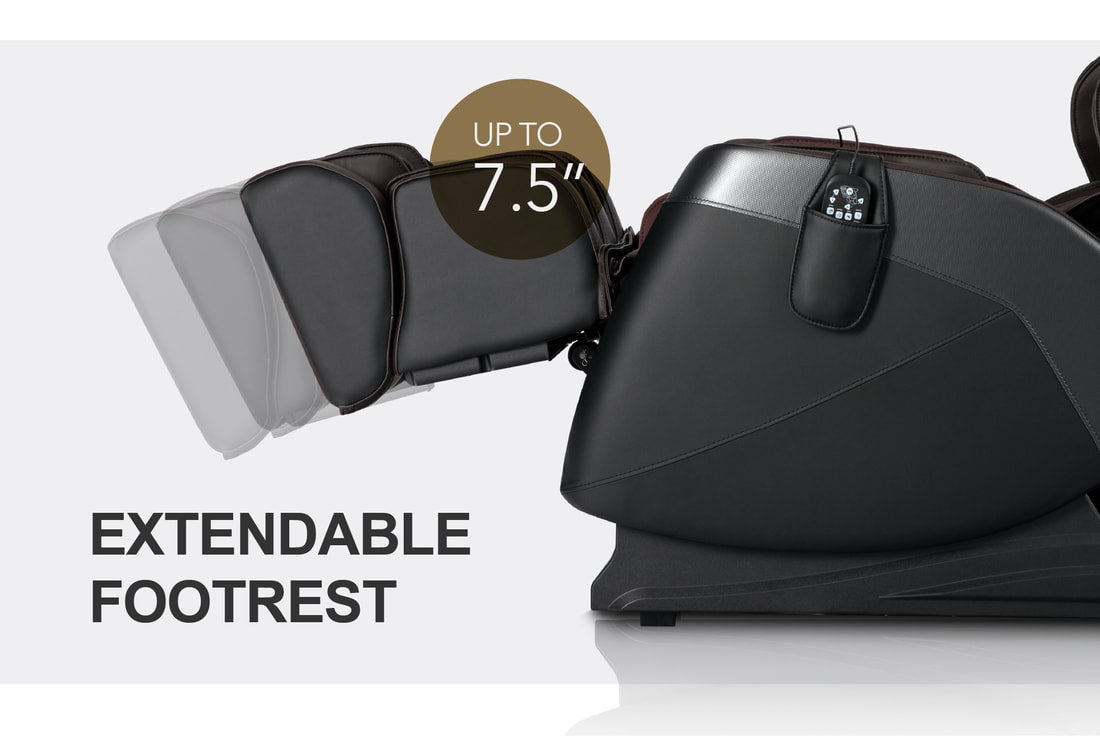 Side view of the Titan OPTIMUS 3D Electric Massage Chair with 7.5-inch extendable footrest.