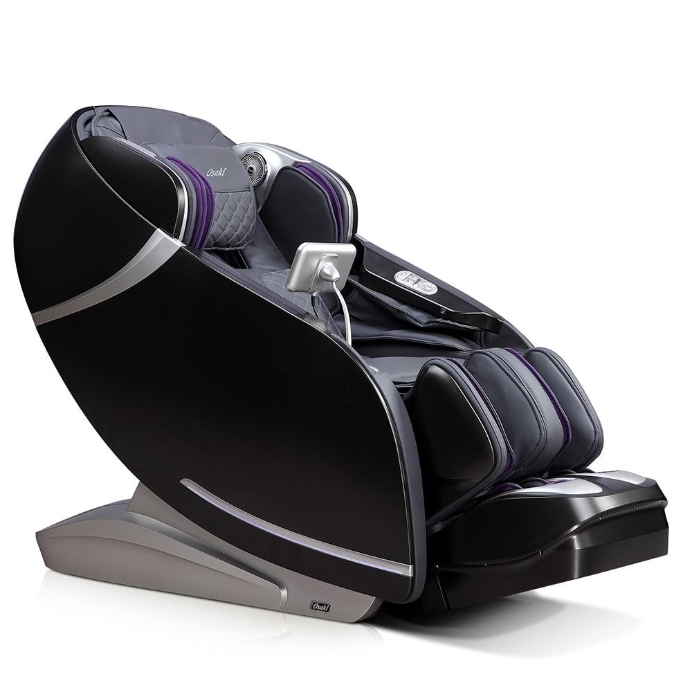 Osaki OS-PRO FIRST CLASS electric massage chair, black/gray, with built-in controls and padding.