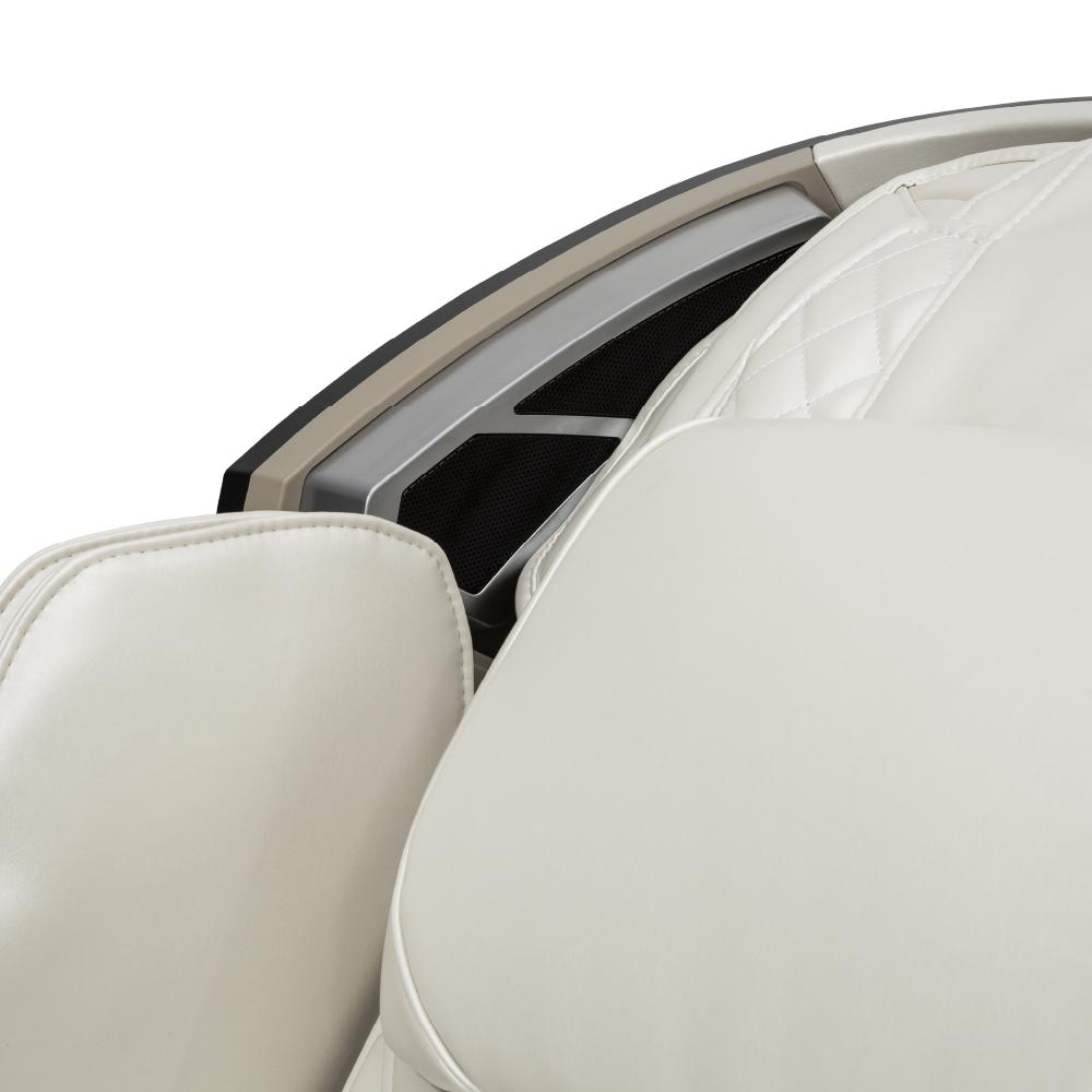 Close-up of the Osaki Otamic 4D Sedona LT Massage Chair in white leather with black mesh accents.